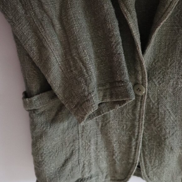 Vntg Margaret Godfrey Bagatelle V-Neck Single Button Canada Green Cotton Blazer - Picture 7 of 12